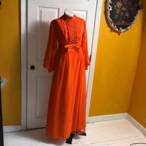Vintage Woman’s 1970’s Orange Hippie Gown